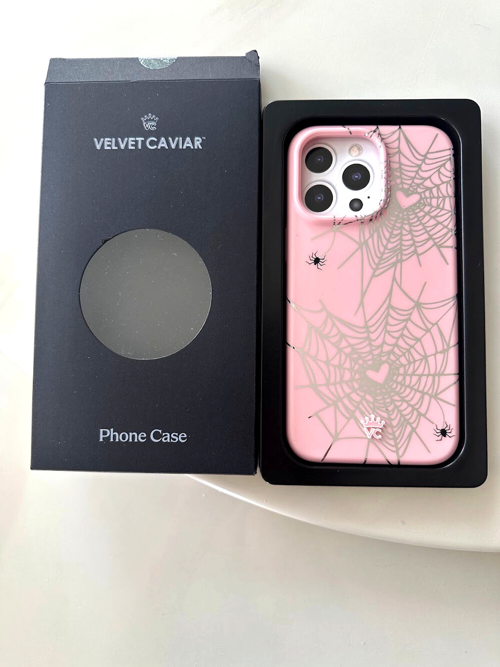 Velvet Caviar Phone Case Pink Spiderweb Hearts Iphone 15 Pro Max widows web